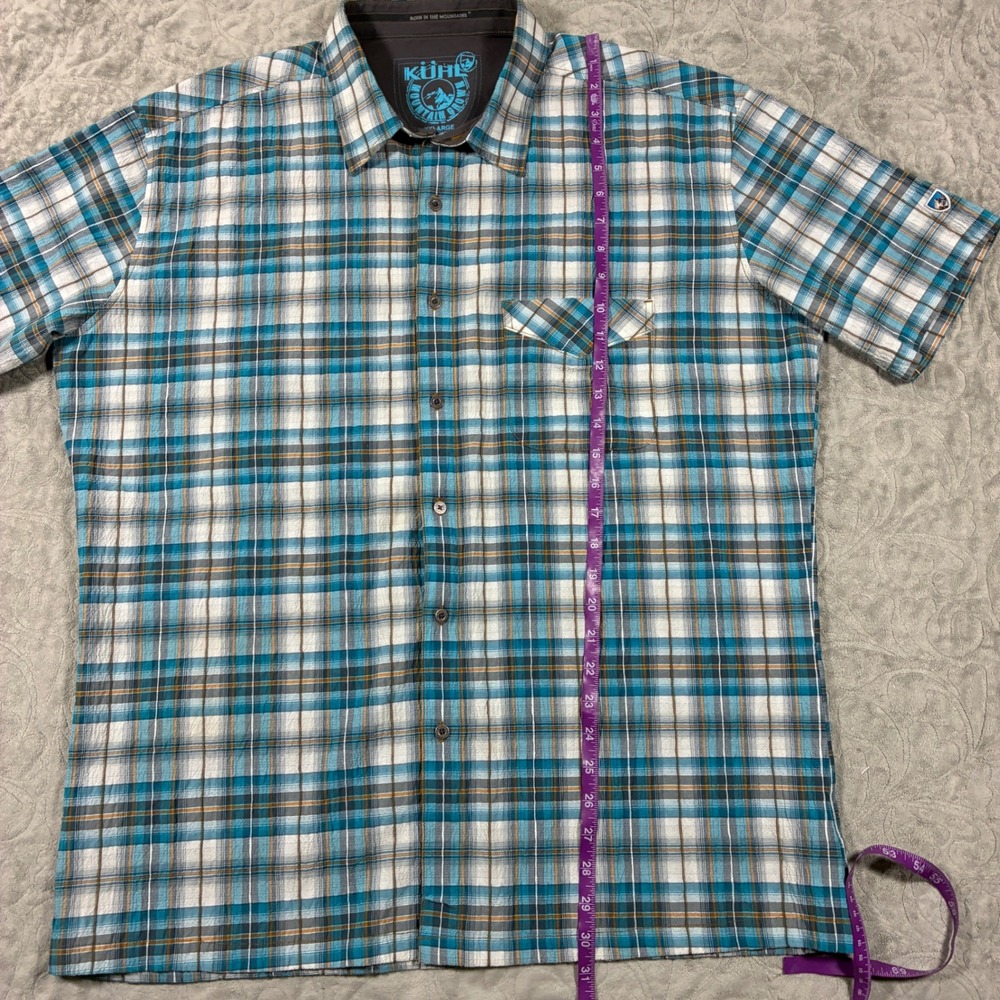 Kuhl Mens Hiking Button Down Shirt Size XXL Plaid Short Sleeve Blue - Picture 5 of 10